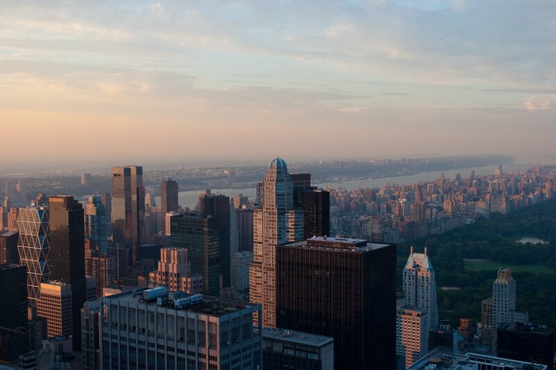 Manhattan skyline at sunset
