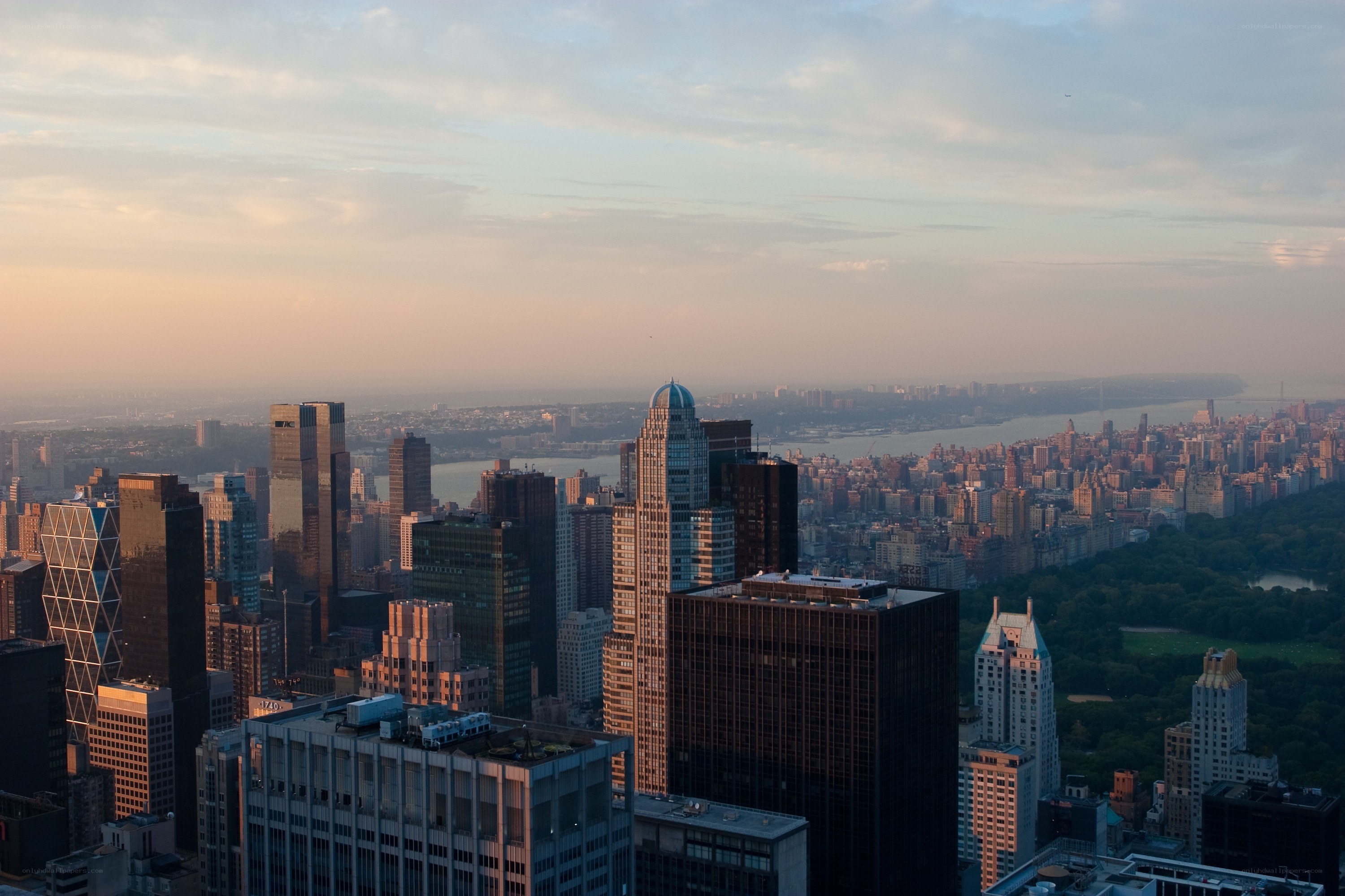 Manhattan skyline at sunset