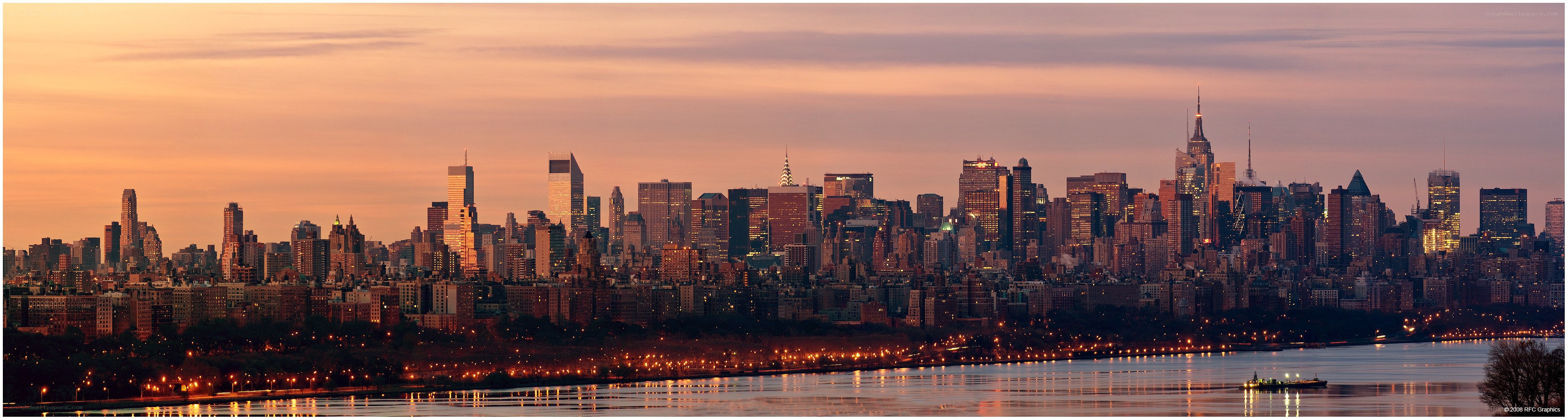 Manhattan skyline at sunset