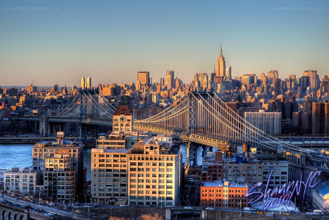 Manhattan skyline at sunset