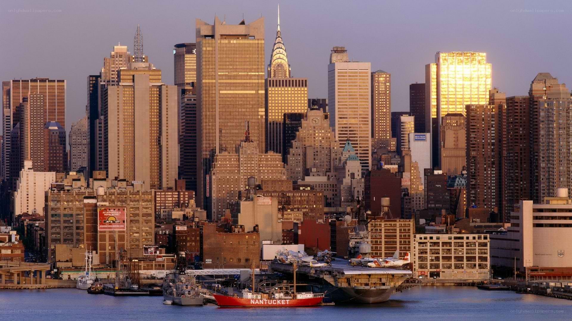 Manhattan skyline at sunset