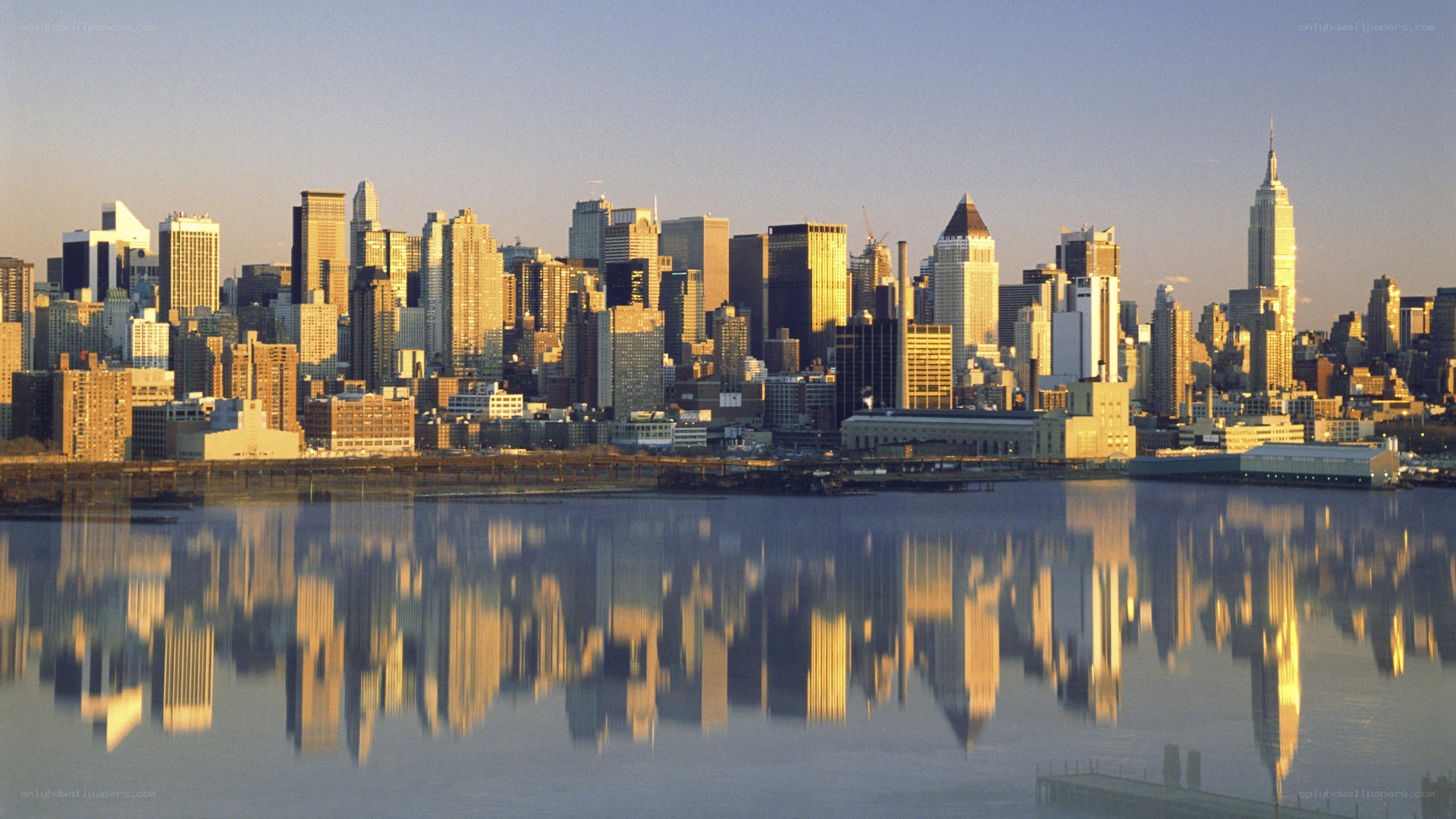 Manhattan skyline at sunset