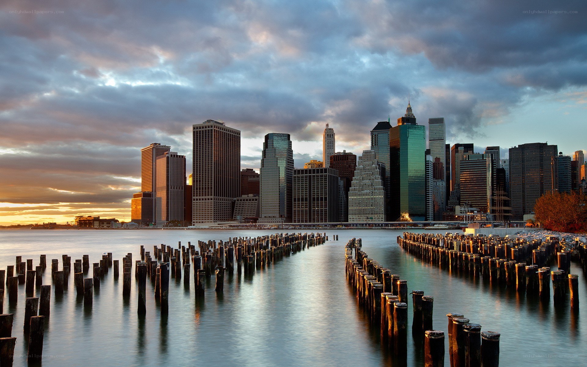 Manhattan skyline at sunset