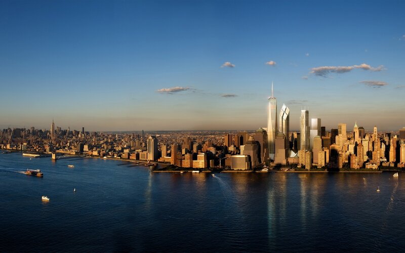 Manhattan skyline at sunset