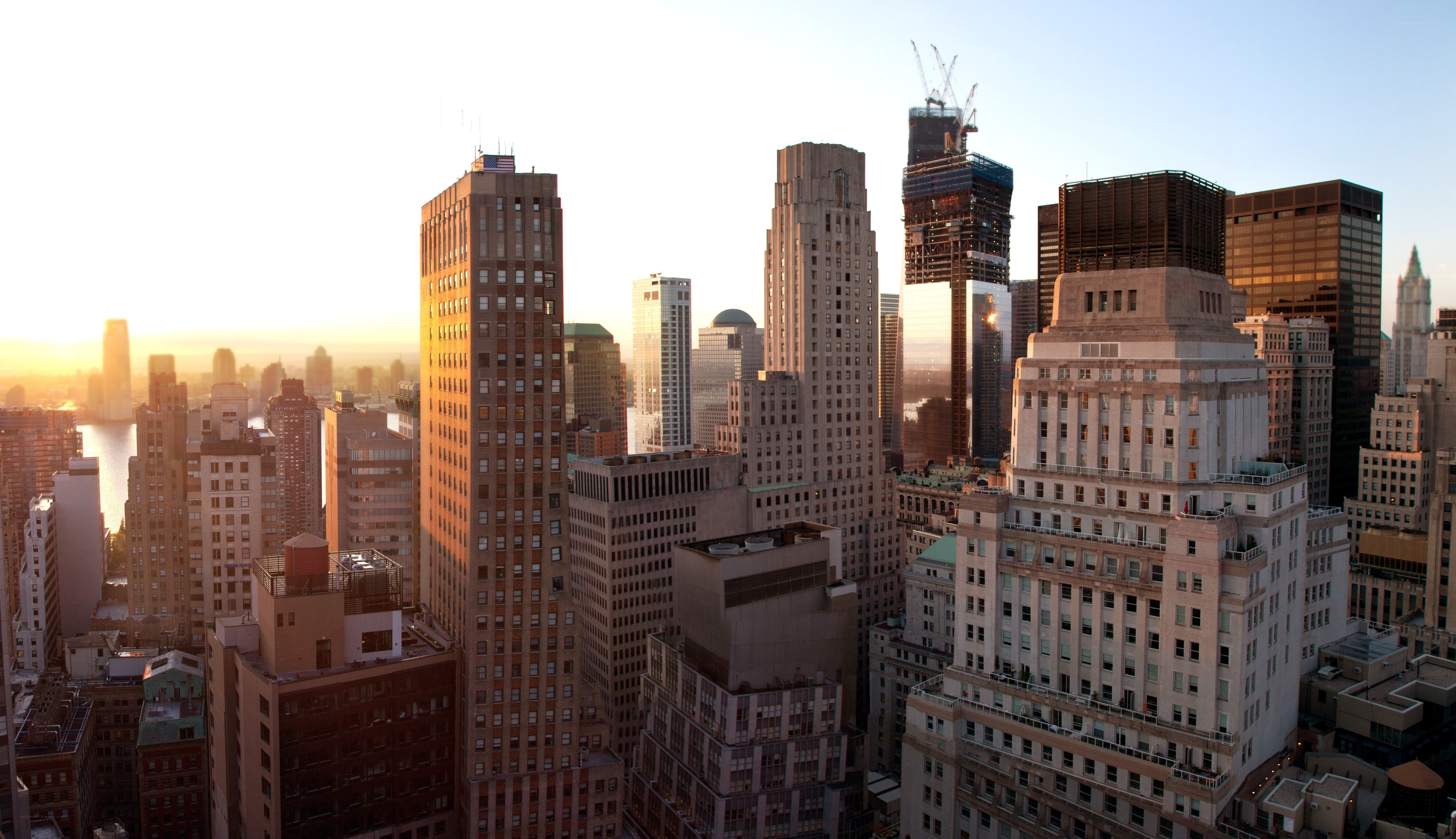 Manhattan skyline at sunset