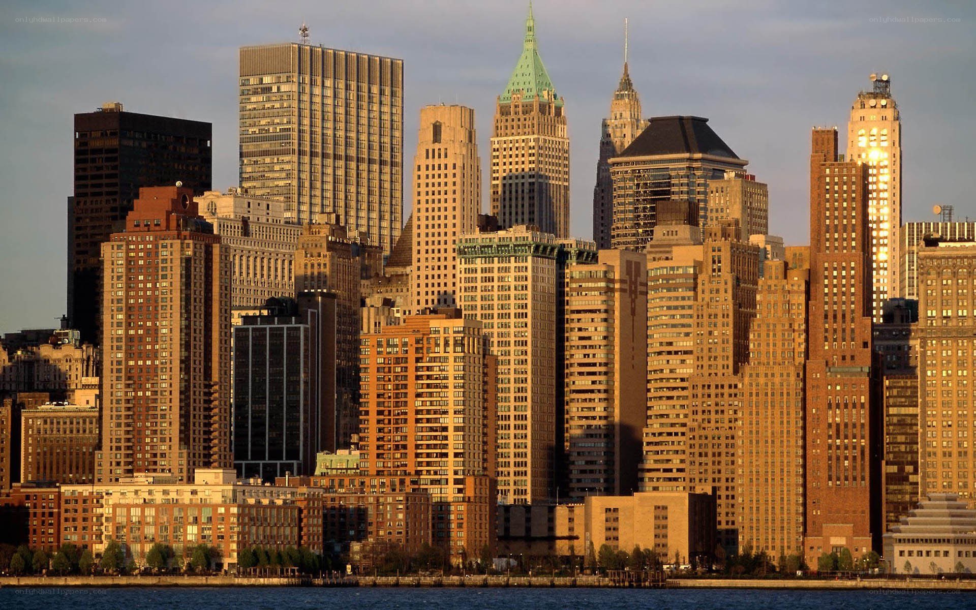 Manhattan skyline at sunset