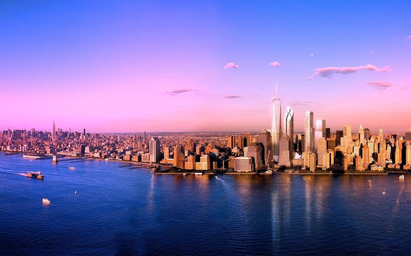 Manhattan skyline at sunset