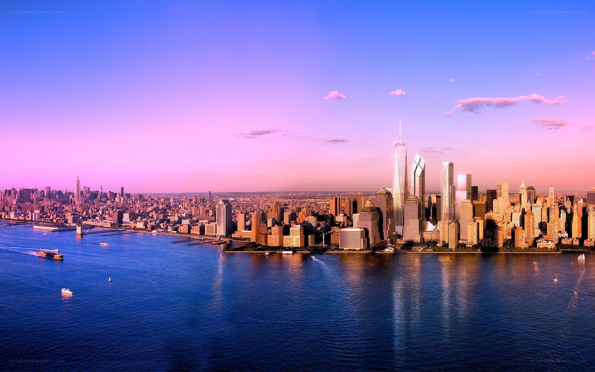 Manhattan skyline at sunset