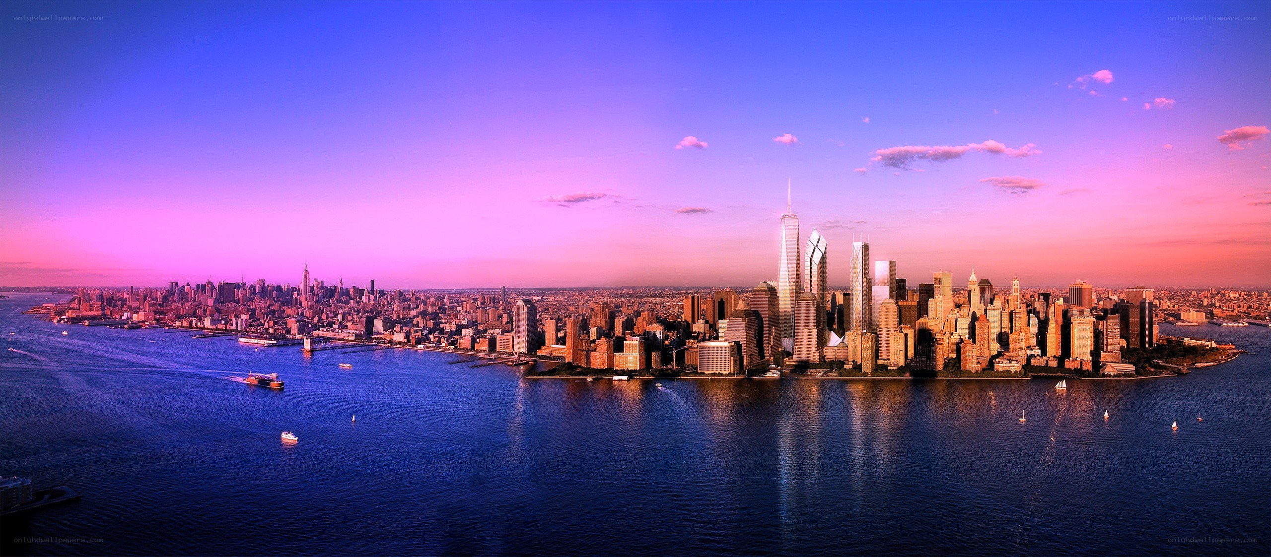 Manhattan skyline at sunset