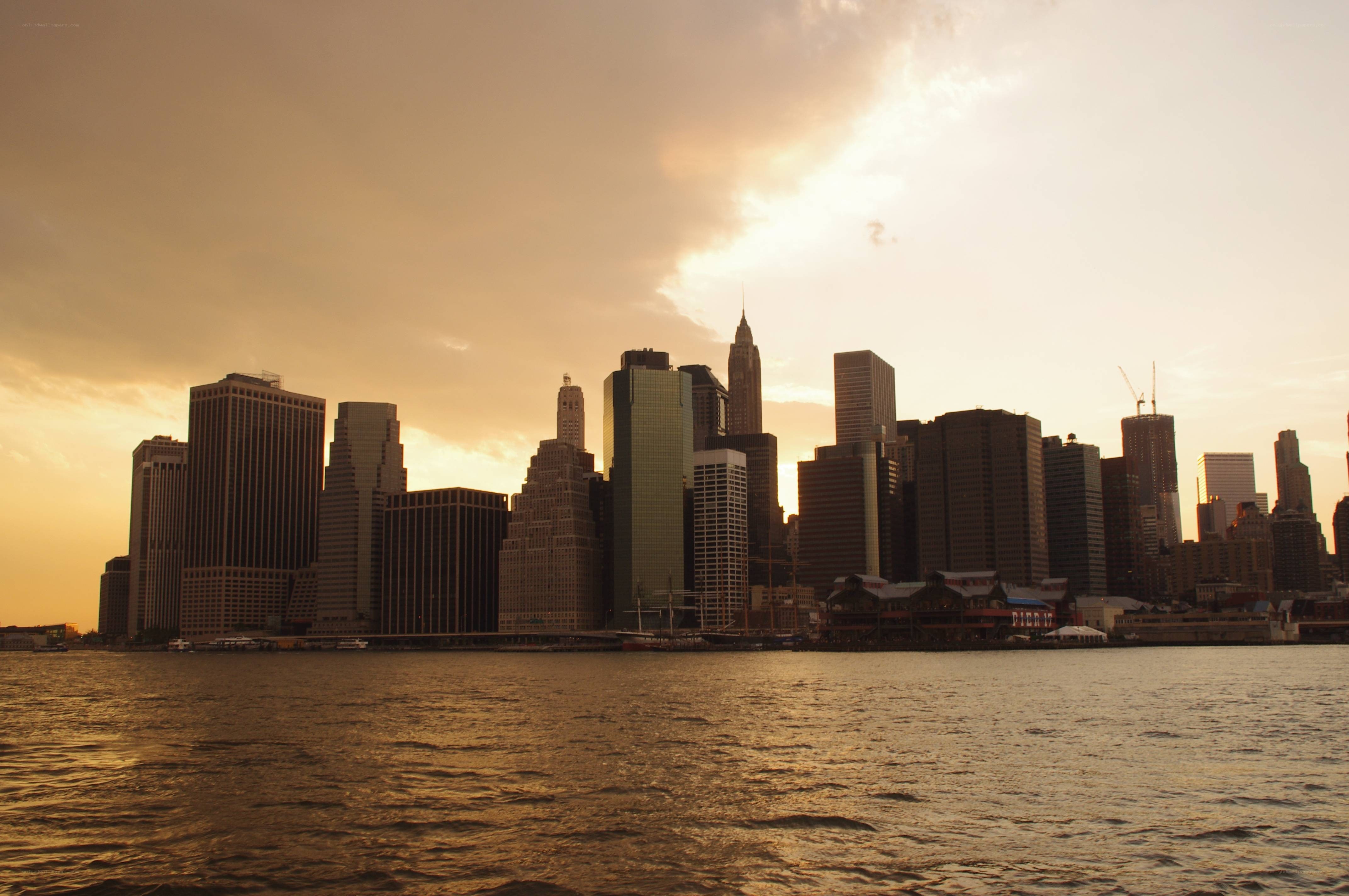 Manhattan skyline at sunset