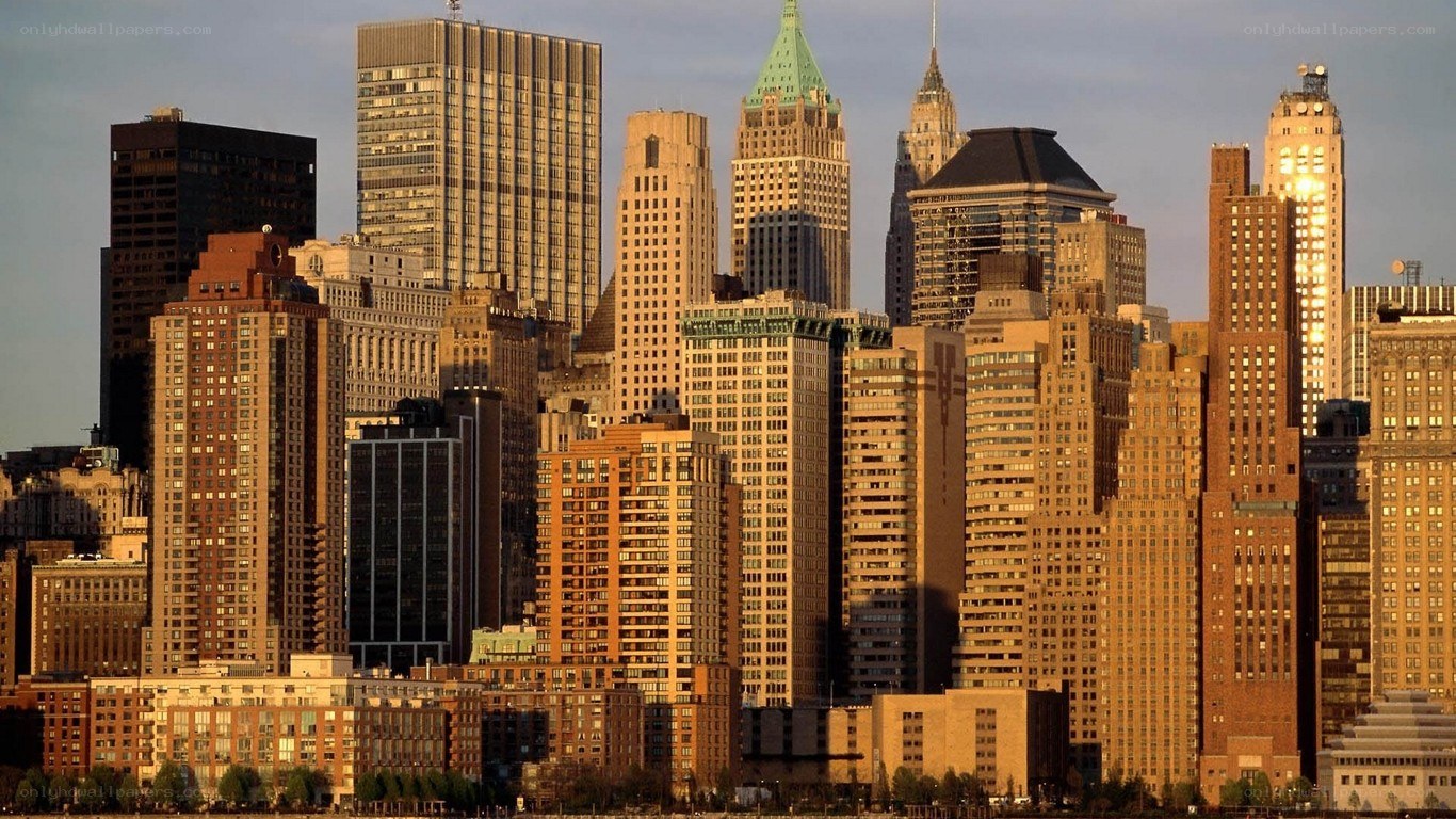 Manhattan skyline at sunset