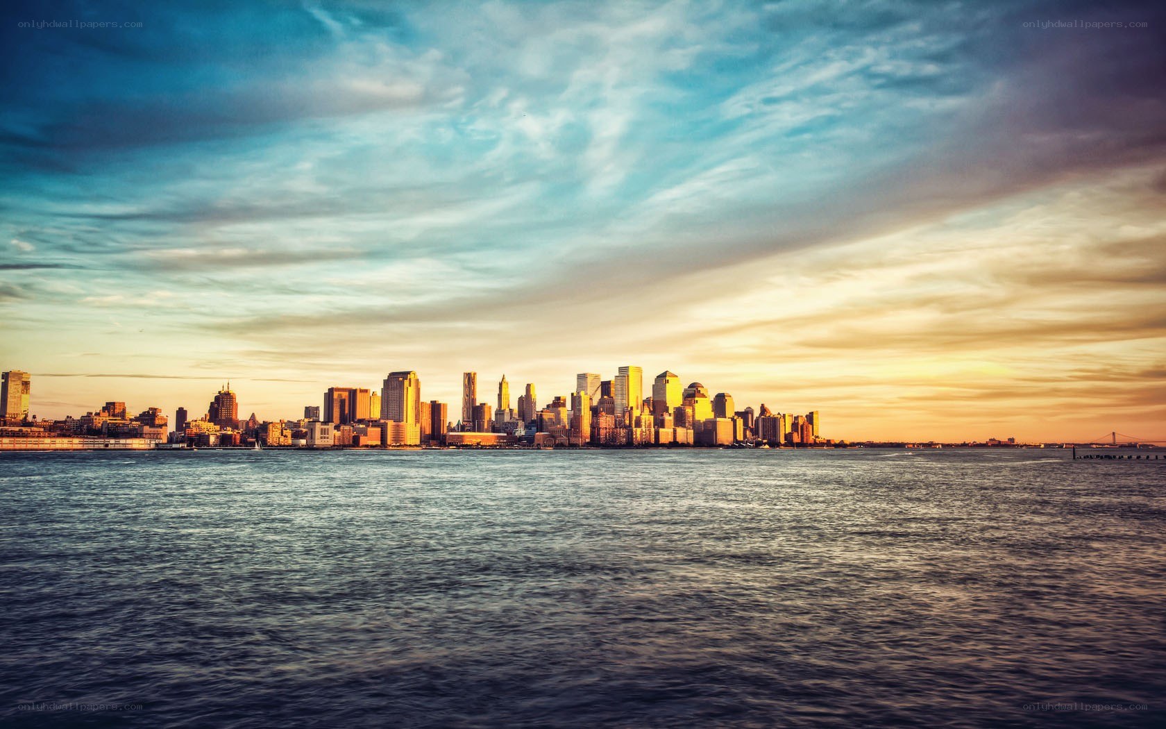 Manhattan skyline at sunset