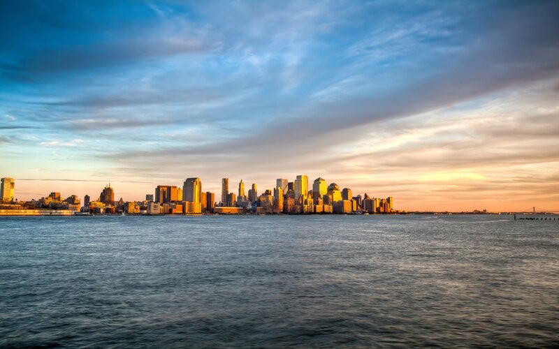 Manhattan skyline at sunset