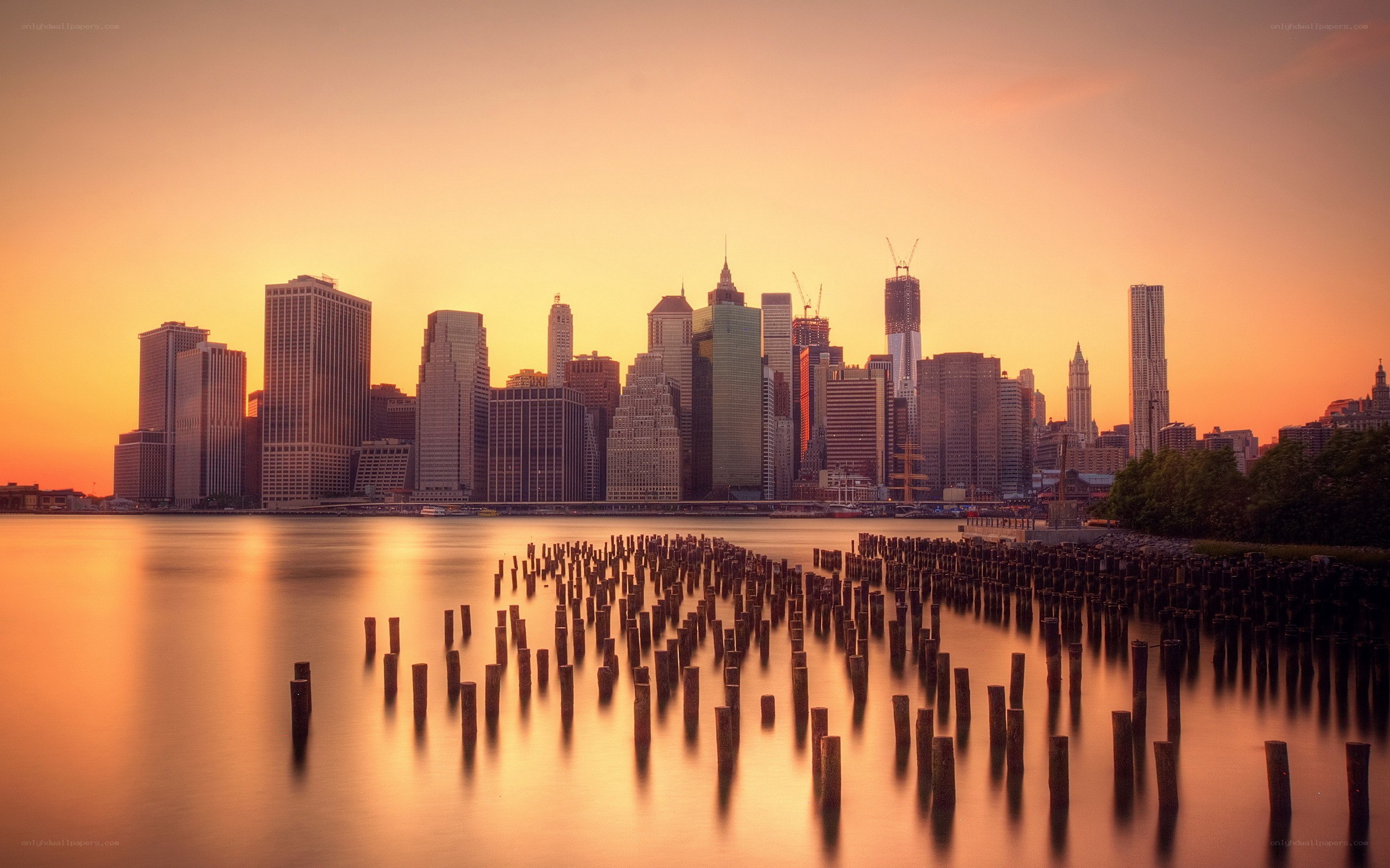 Manhattan skyline at sunset