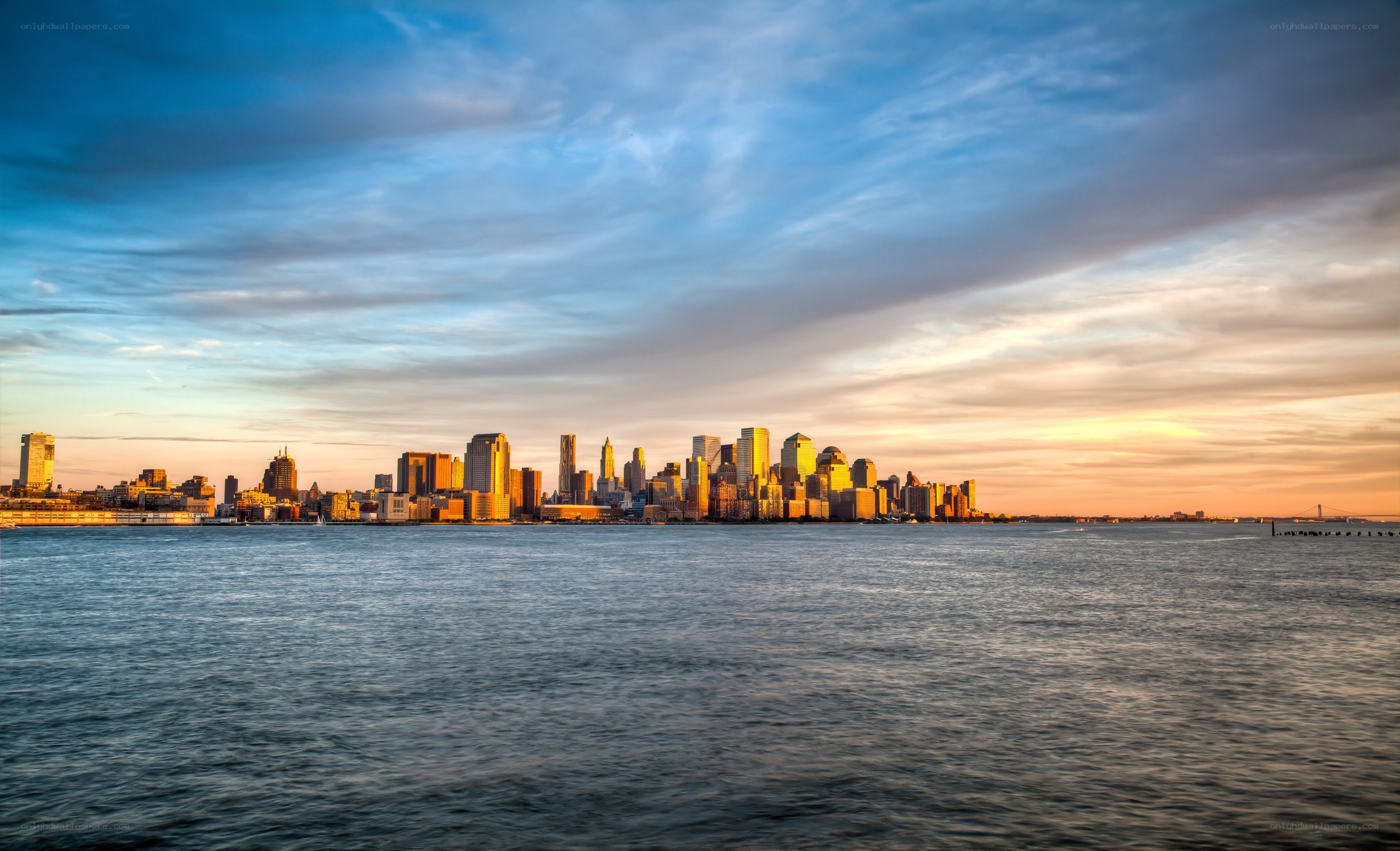 Manhattan skyline at sunset