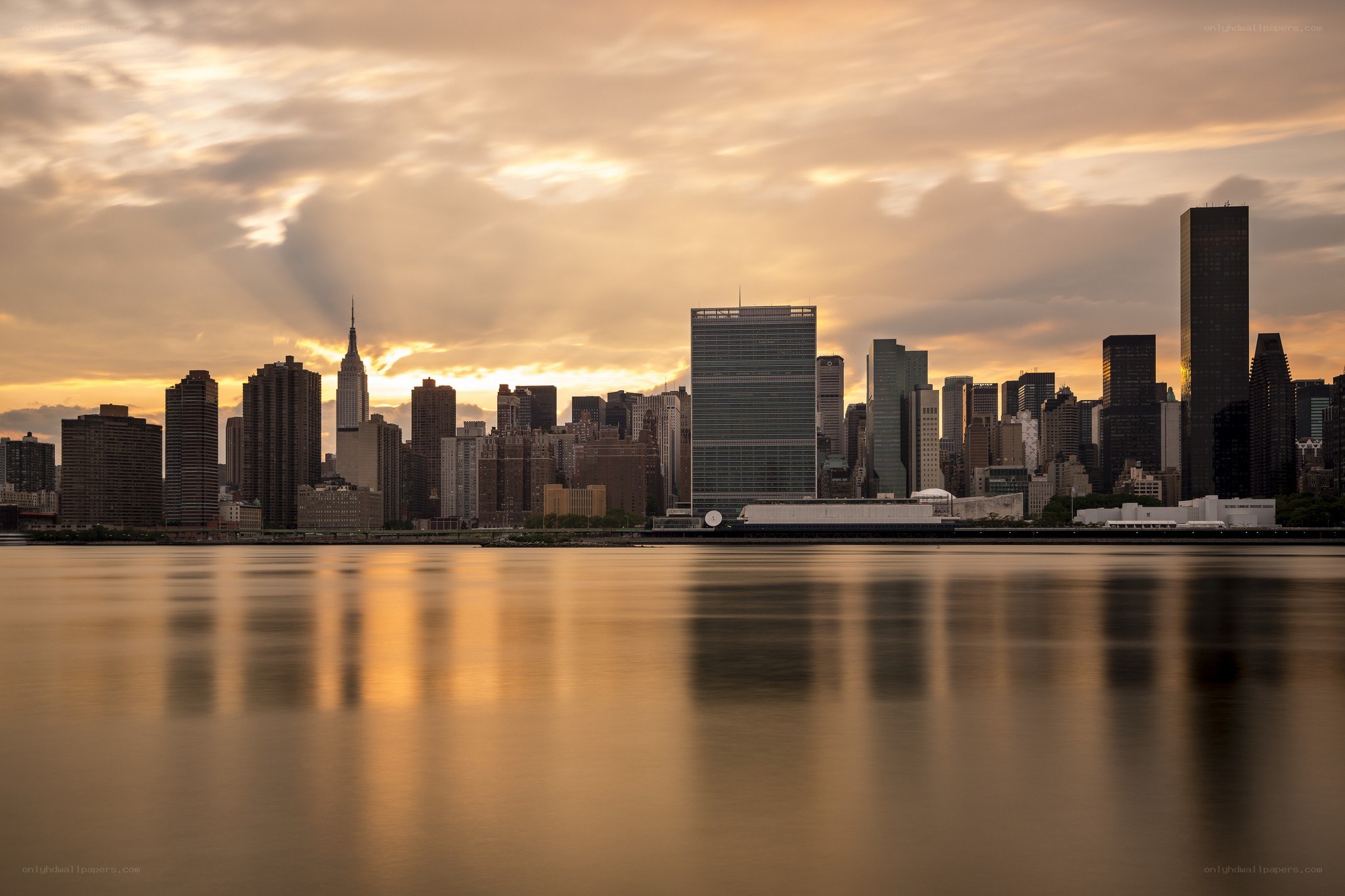 Manhattan skyline at sunset