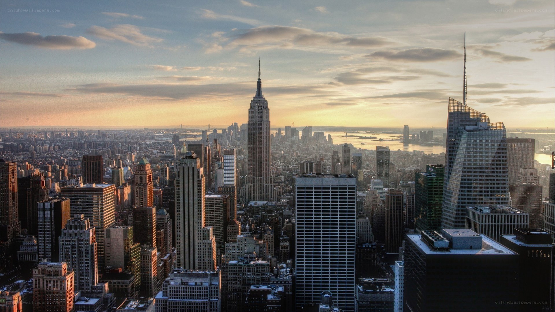 Manhattan skyline at sunset