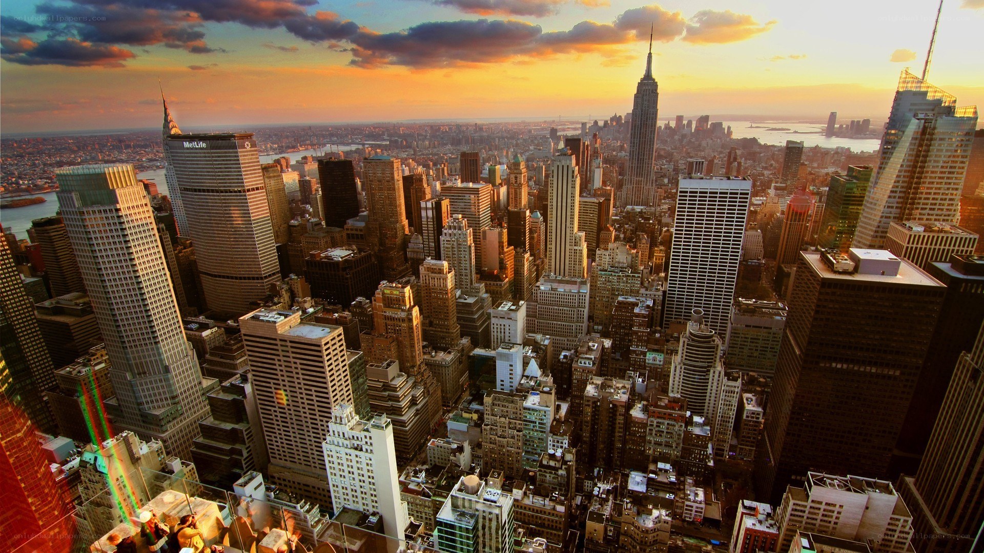 Manhattan skyline at sunset