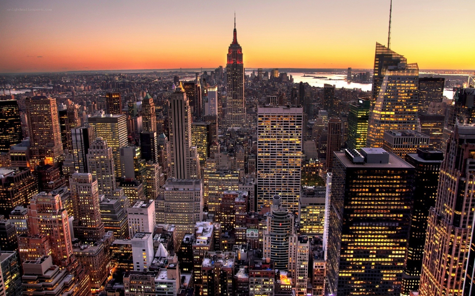 Manhattan skyline at sunset