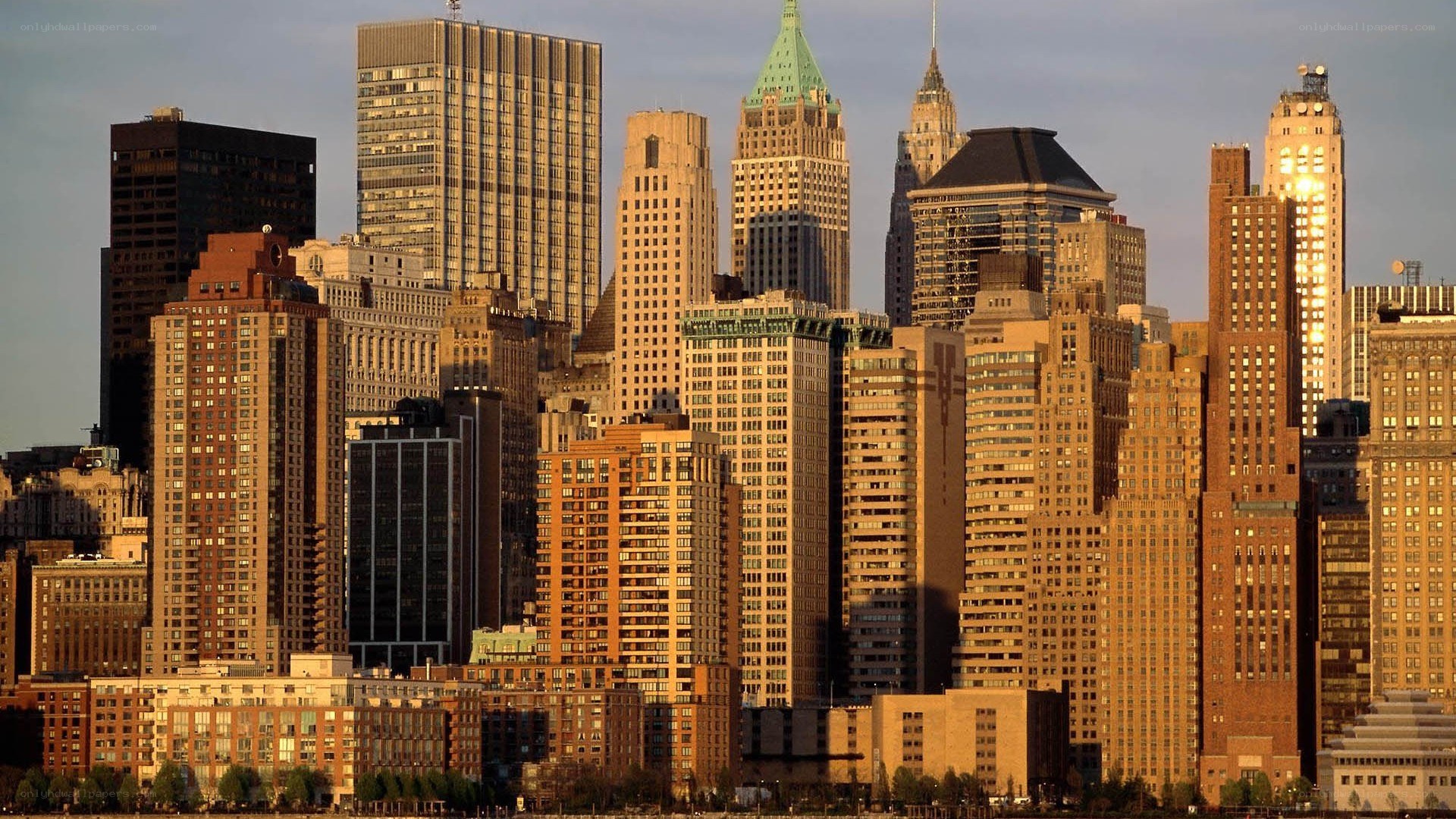Manhattan skyline at sunset