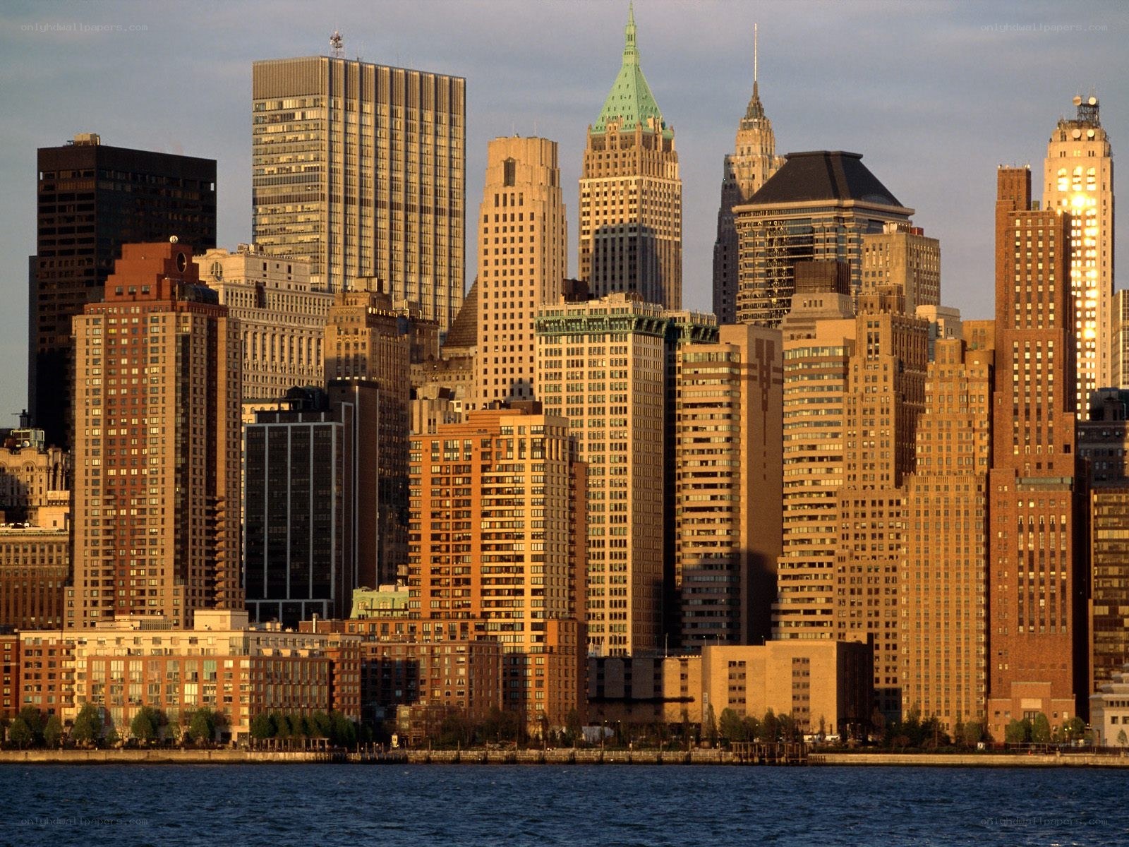 Manhattan skyline at sunset