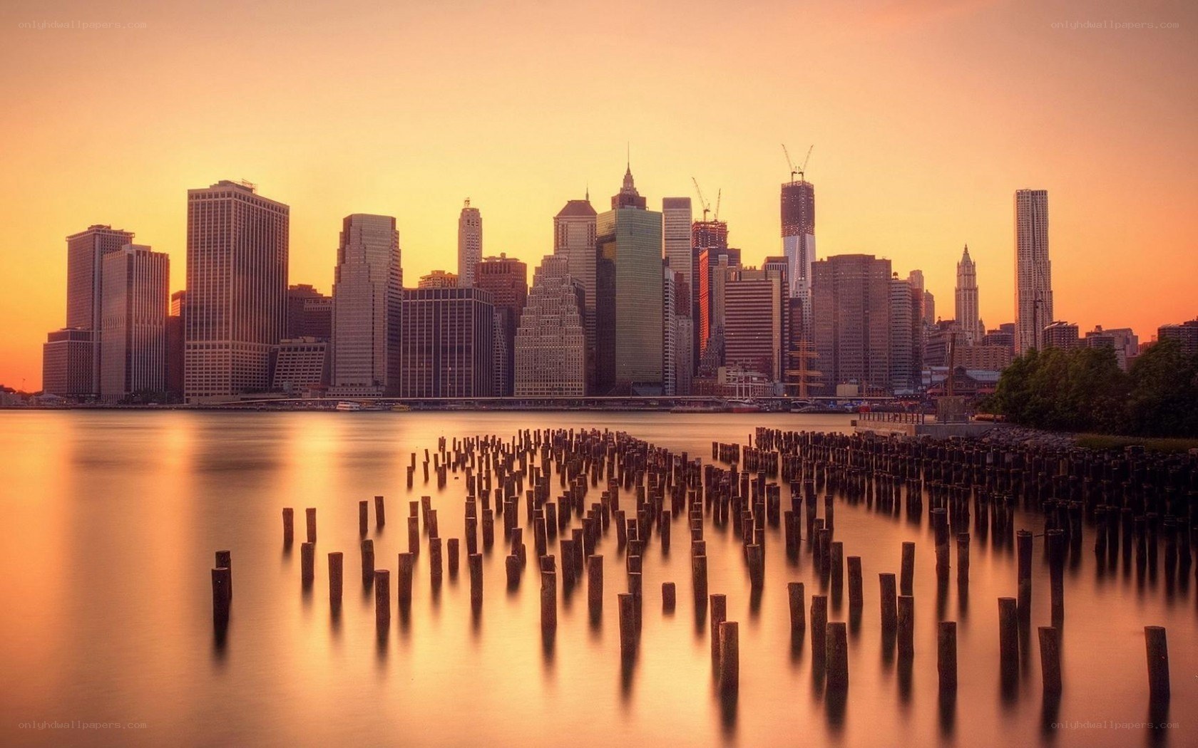 Manhattan skyline at sunset