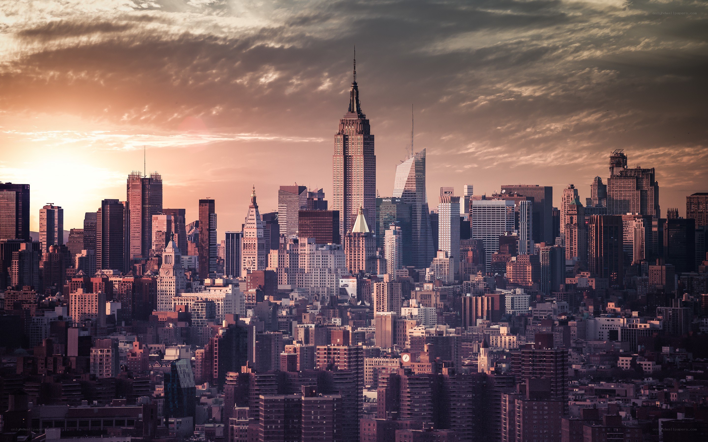 Manhattan skyline at sunset