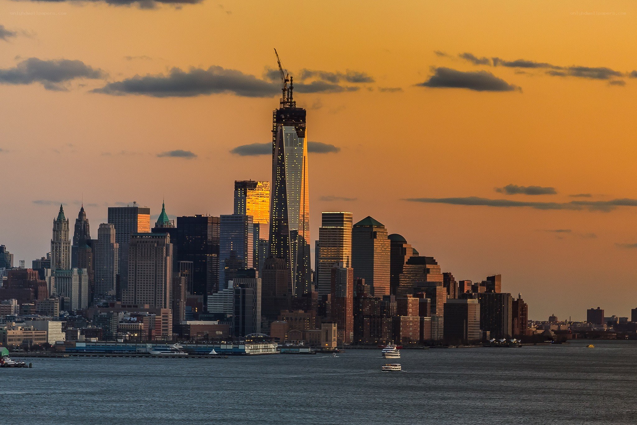 Manhattan skyline at sunset