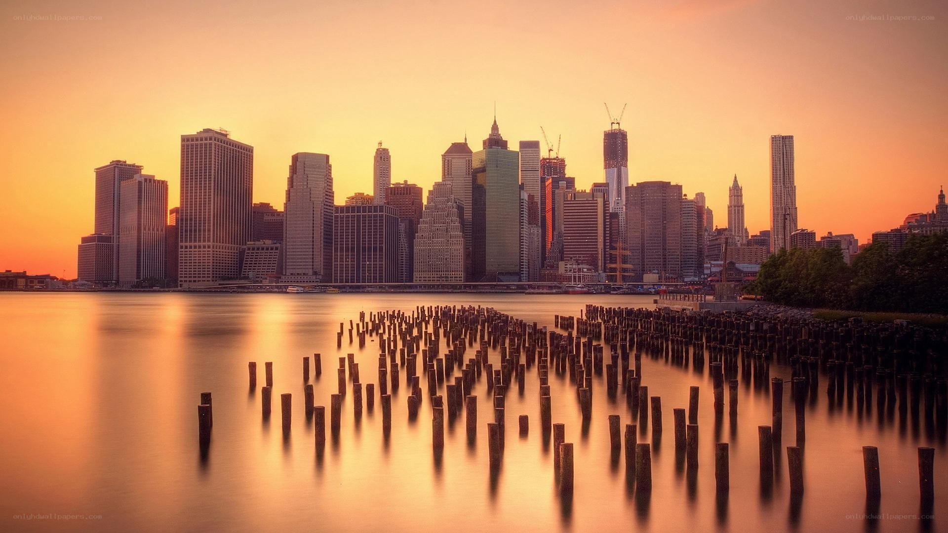 Manhattan skyline at sunset