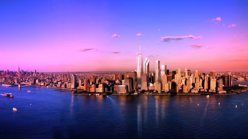 Manhattan skyline at sunset