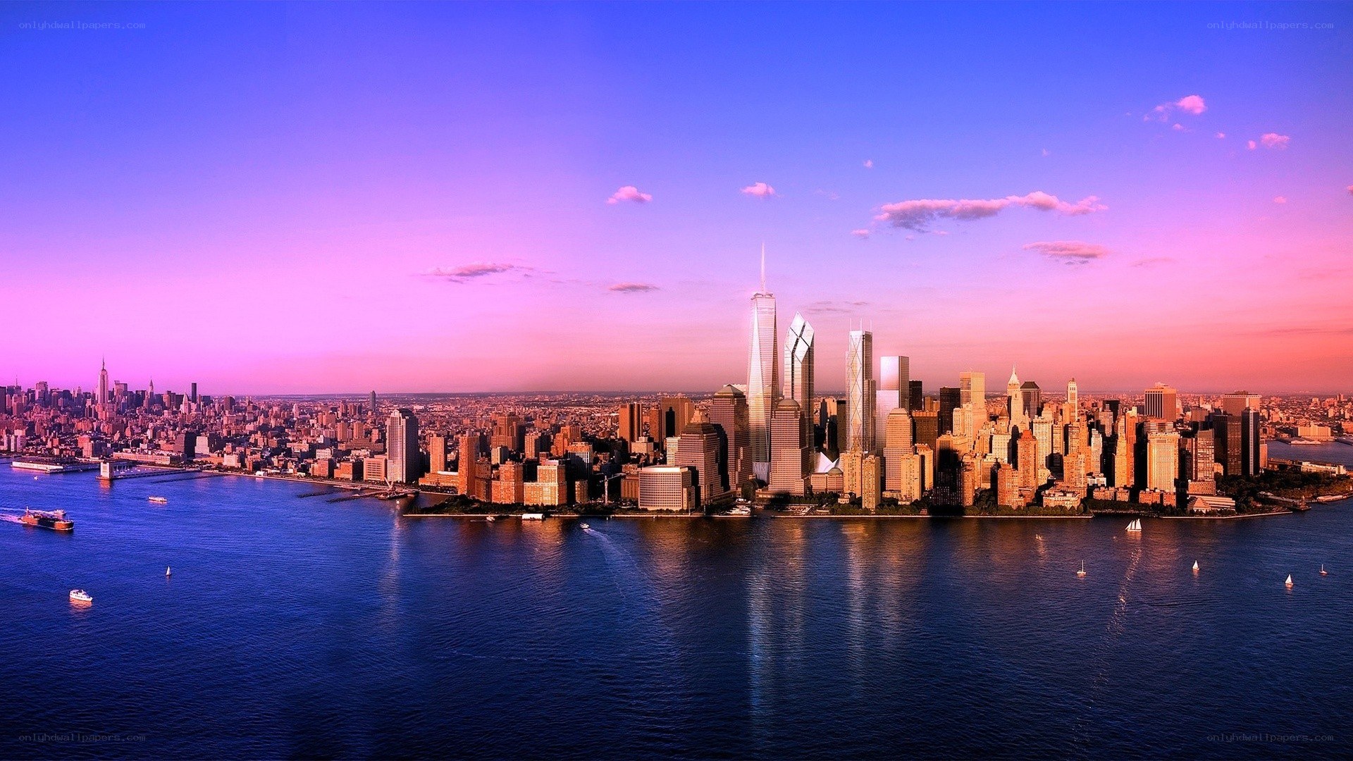 Manhattan skyline at sunset