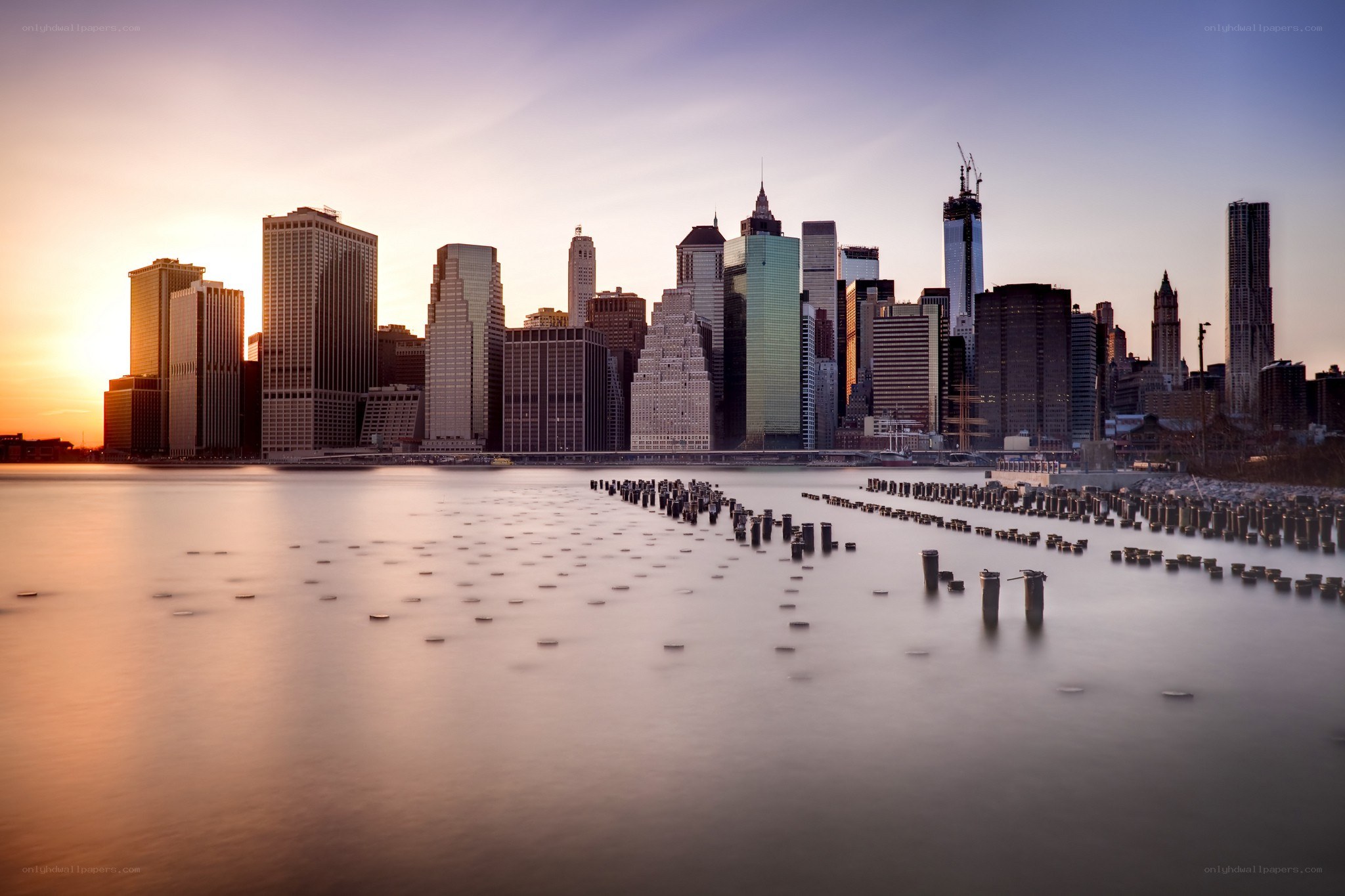 Manhattan skyline at sunset
