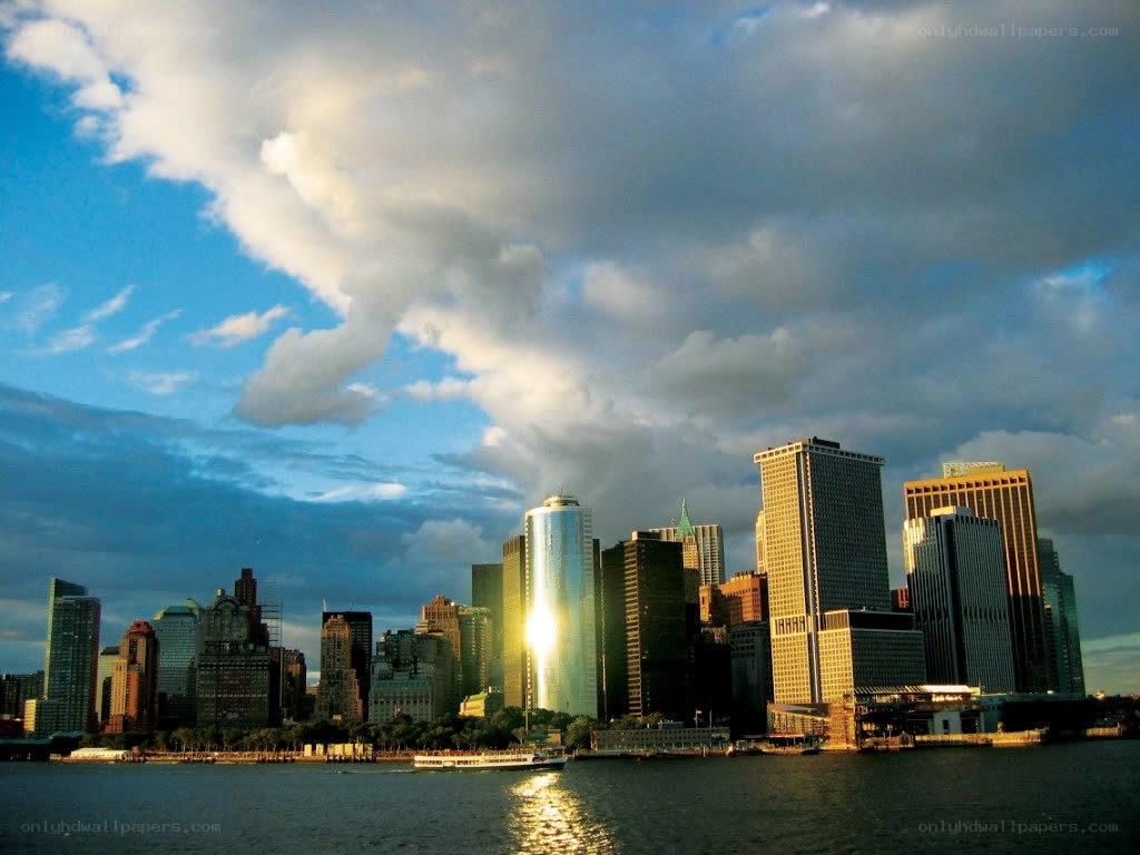Manhattan skyline at sunset