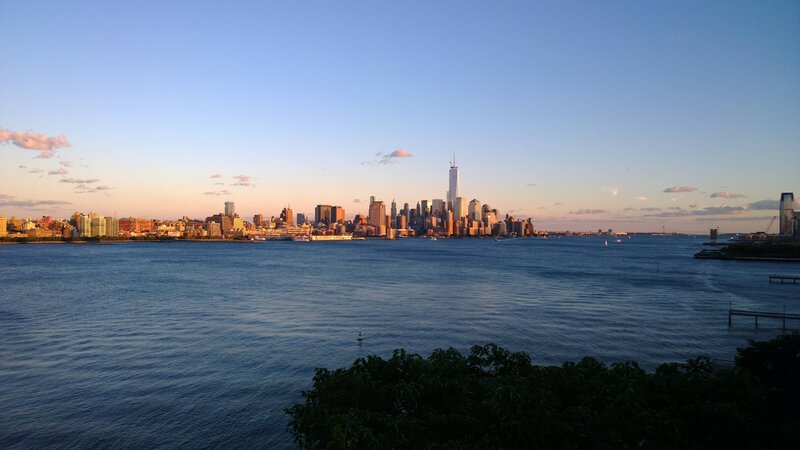 Manhattan Skyline at Sunset — Blue, Serene, Photograph, Skyscrapers, River