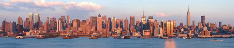 Manhattan Skyline at Sunset — Blue, Serene, Photograph, Skyscrapers