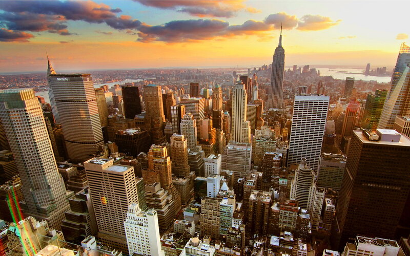 Manhattan Skyline at Sunset — Orange, Dramatic, Photograph