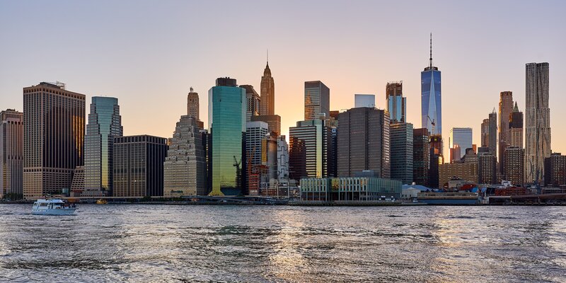 Manhattan Skyline at Sunset — Orange, Serene, Photograph
