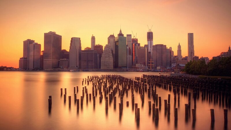 Manhattan Skyline at Sunset — Orange, Serene
