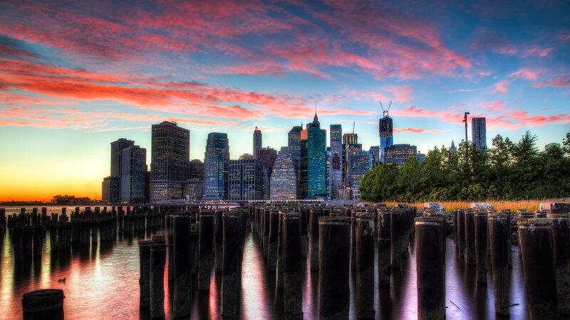 Manhattan Skyline at Sunset — Pink, Dramatic