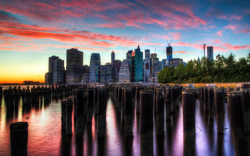 Manhattan Skyline at Sunset — Pink