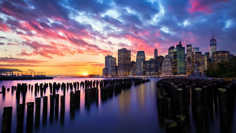 Manhattan Skyline at Sunset — Purple, Dramatic, Photograph