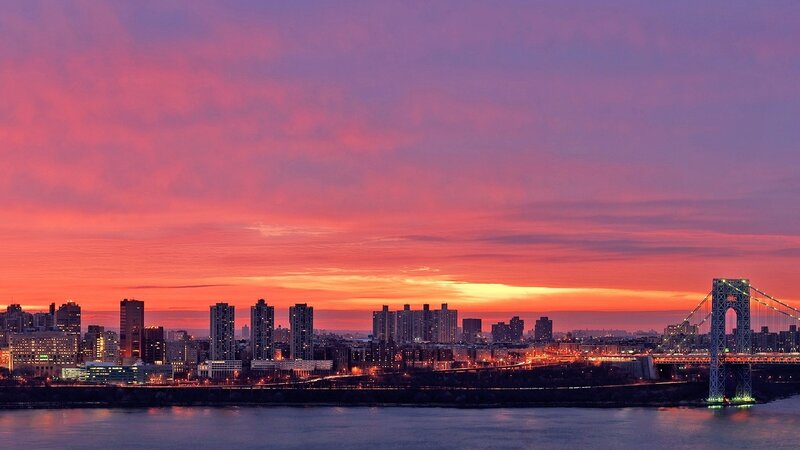 Manhattan Skyline at Sunset — Purple, Dramatic