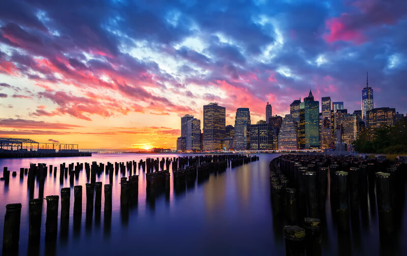 Manhattan Skyline at Sunset — Purple