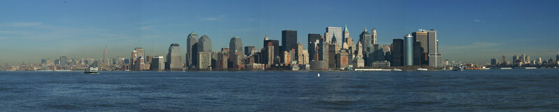 Manhattan Skyline — Blue, Calm, Afternoon, Photograph, Skyscrapers, River