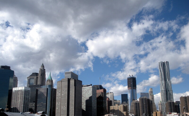 Manhattan Skyline — Blue, Dramatic, Afternoon, Photograph, Skyscrapers