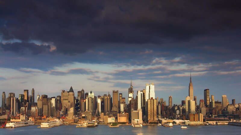 Manhattan Skyline — Blue, Dramatic, Sunset, Photograph, Skyscrapers