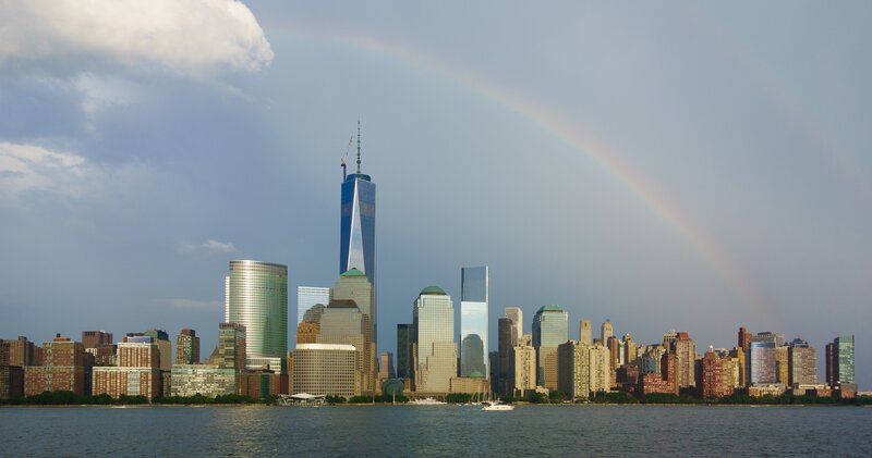 Manhattan Skyline — Blue, Serene, Afternoon, Photograph, Rainbow