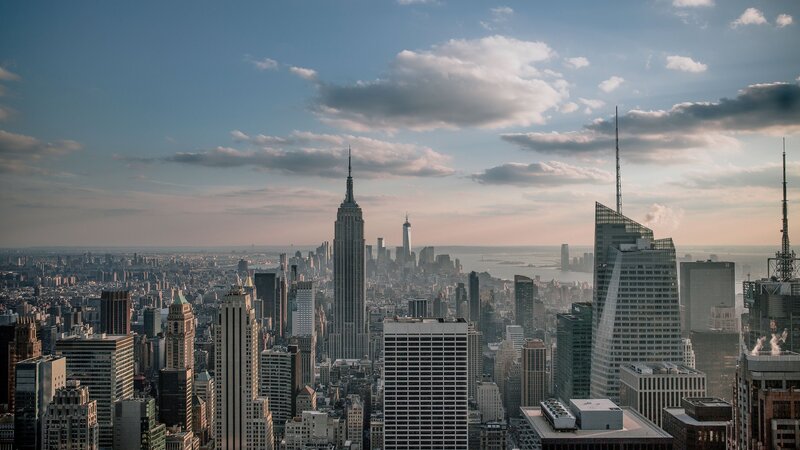 Manhattan Skyline — Blue, Serene, Afternoon, Photograph, Skyscrapers, Clouds