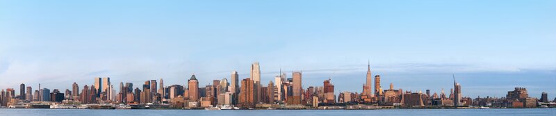 Manhattan Skyline — Blue, Serene, Afternoon, Photograph, Skyscrapers, River, Buildings