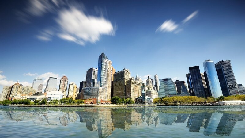 Manhattan Skyline — Blue, Serene, Afternoon, Photograph, Skyscrapers